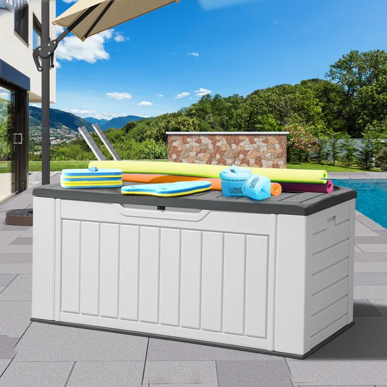 Edrosie Inc 59.1'' W 160 Gallons Water Resistant Resin Lockable Deck Box in Off-White