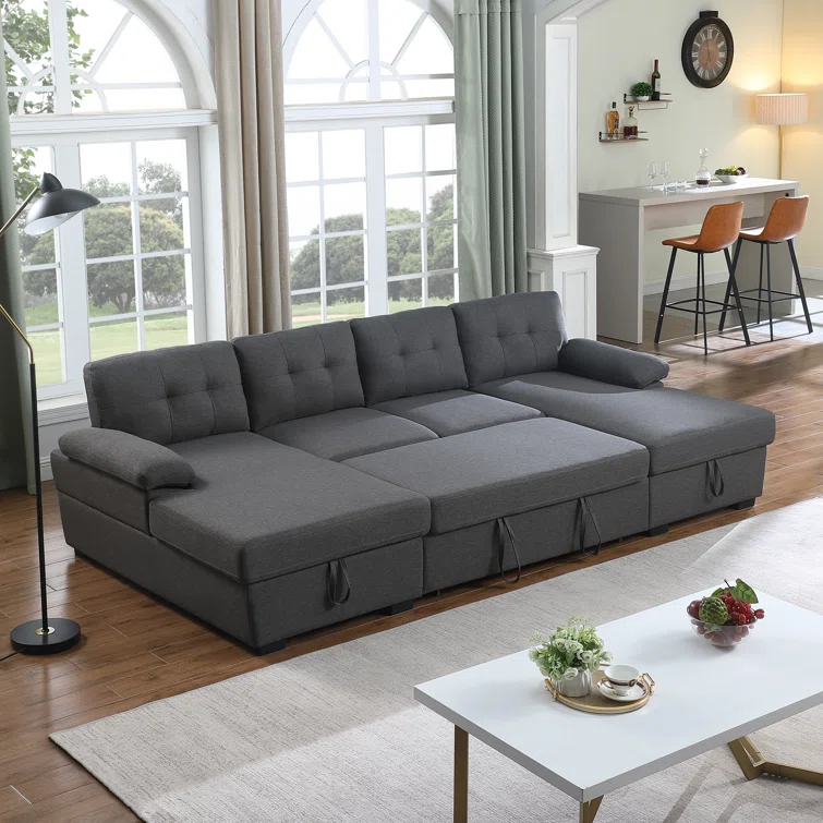 Allan 120” Sectional Sofa Couch Sleeper Bed With Storage Double Reversible Chaise