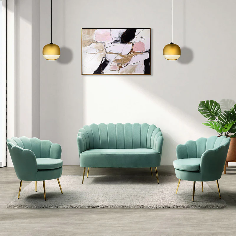 Ariel 3-Piece Scalloped Velvet Living Room Set