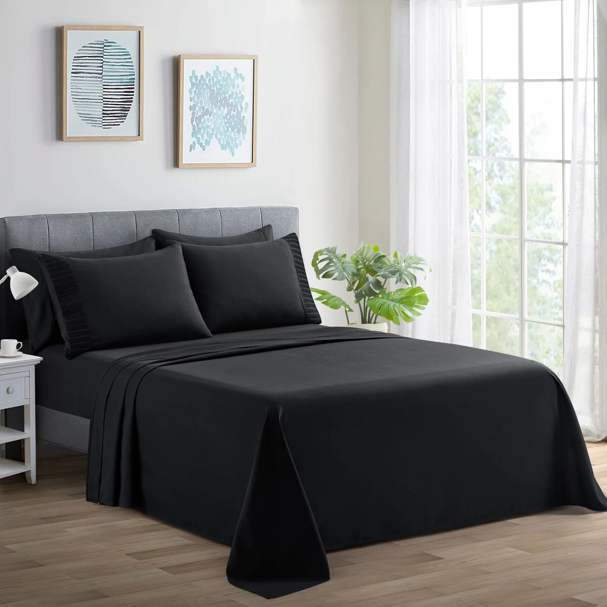 Marina Decoration Ultra Soft Silky Deep Pocket Solid Rayon from Bamboo All Season Bedding Pleated Sheet Set