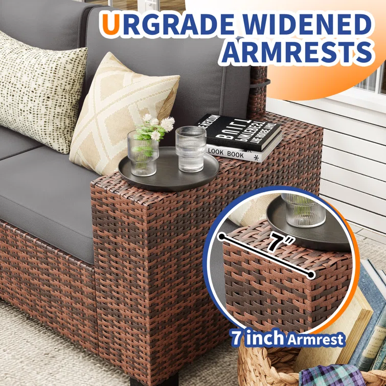 5 - Person Outdoor Rattan Sectional Seating Group With Cushions