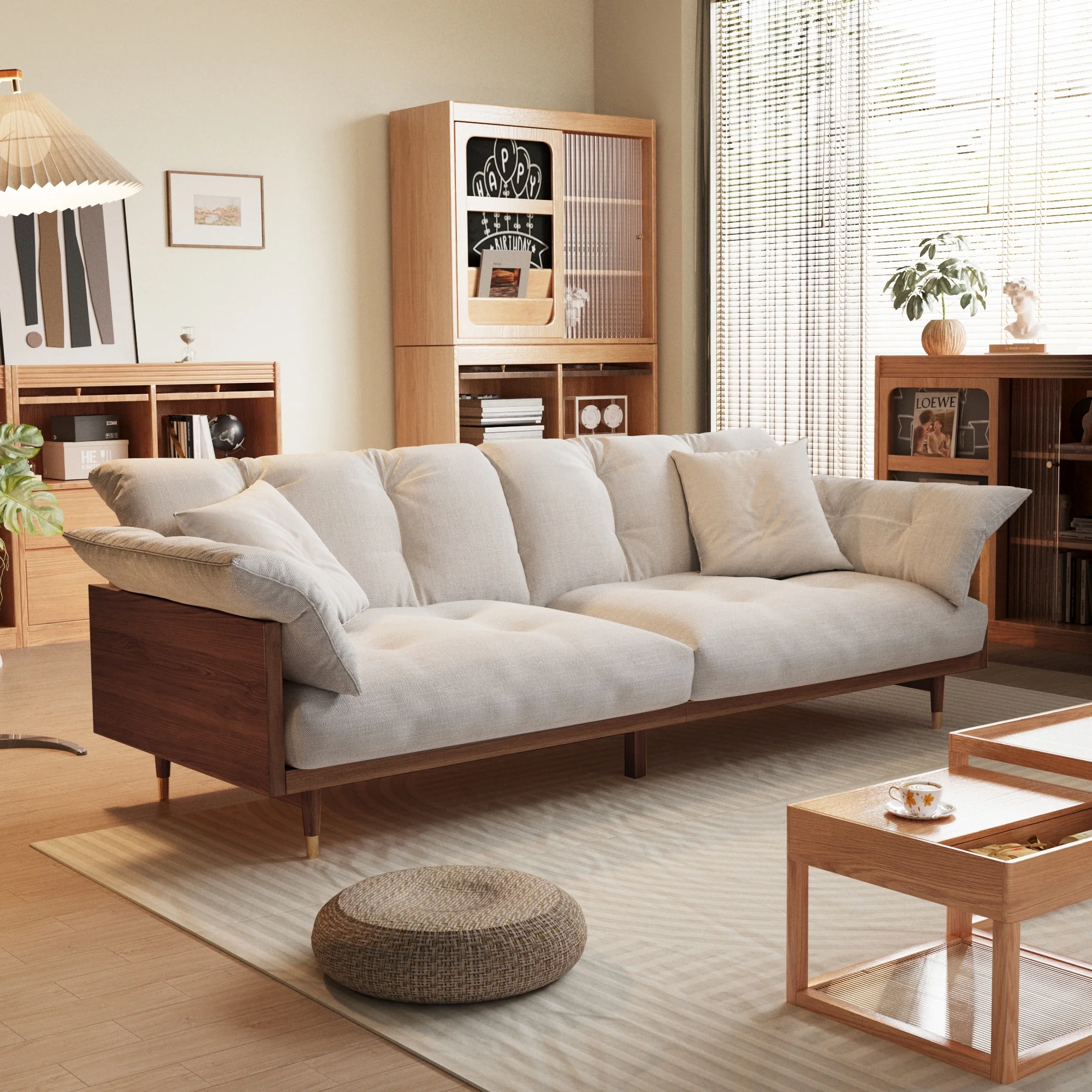 JASIWAY Modern 3-Seat Upholstered Cotton Linen Sofa