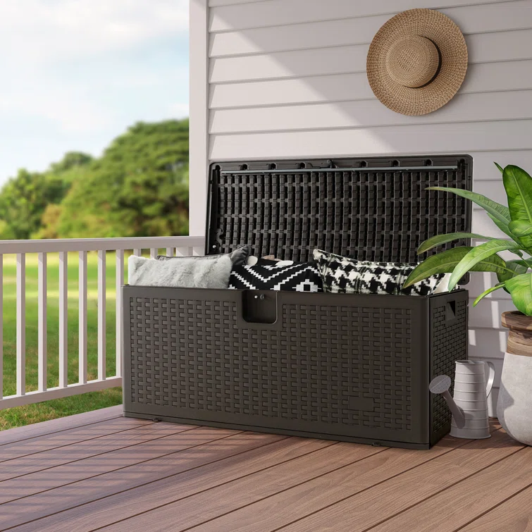 Costway 50'' W 100 Gallons Lockable Deck Box in Brown