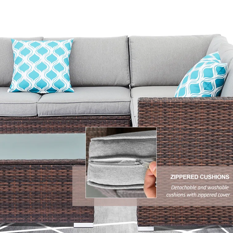 High-Density Polyethylene (HDPE) Wicker 5 - Person Seating Group with Cushions