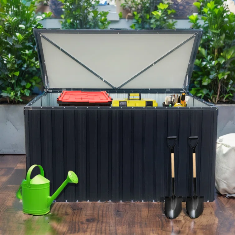 IYofe Water Resistant Metal Lockable Deck Box in Black