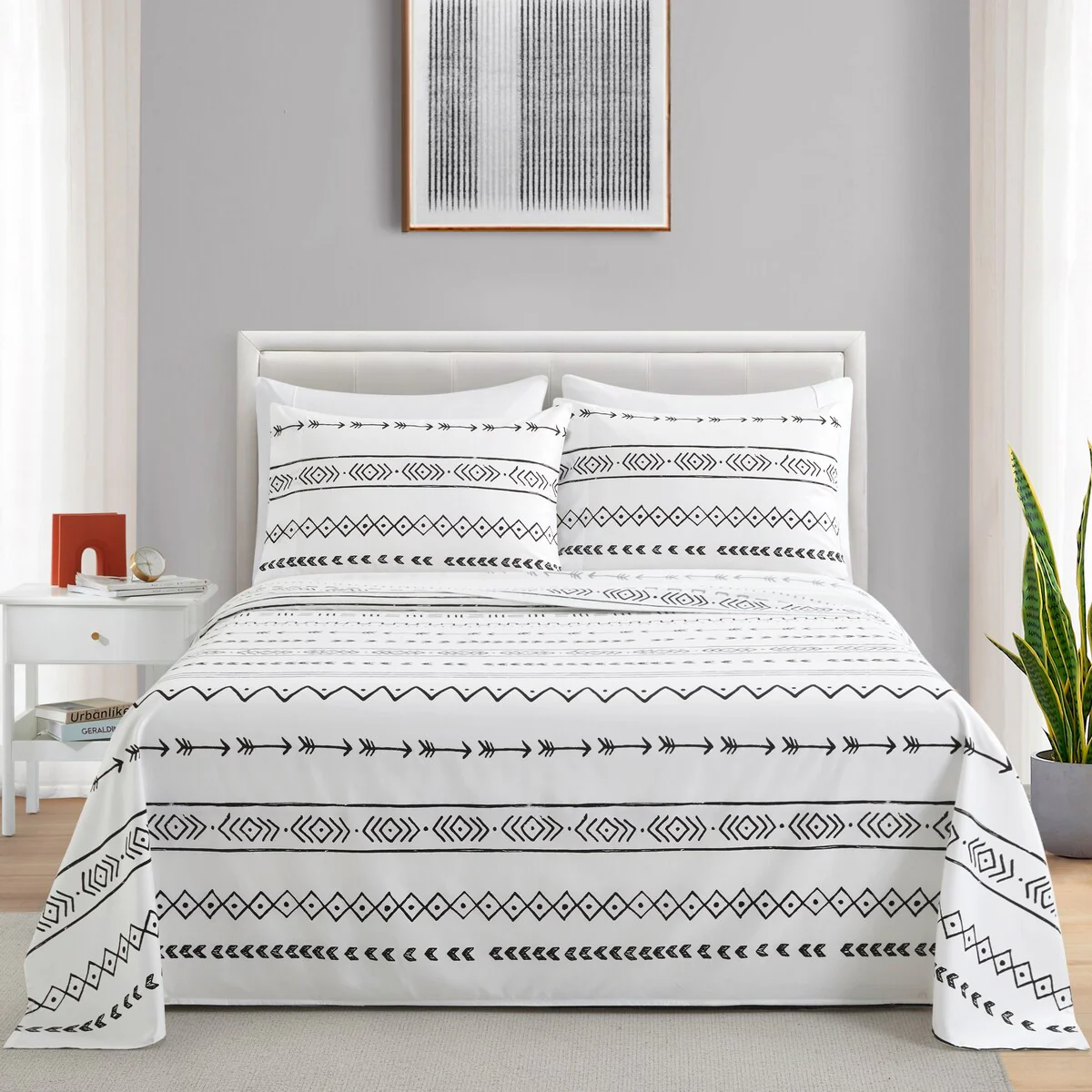 Marina Decoration Soft Silky Deep Pocket Rich Printed Rayon from Bamboo All Season Sheet Set, Simplify Modern Geometric