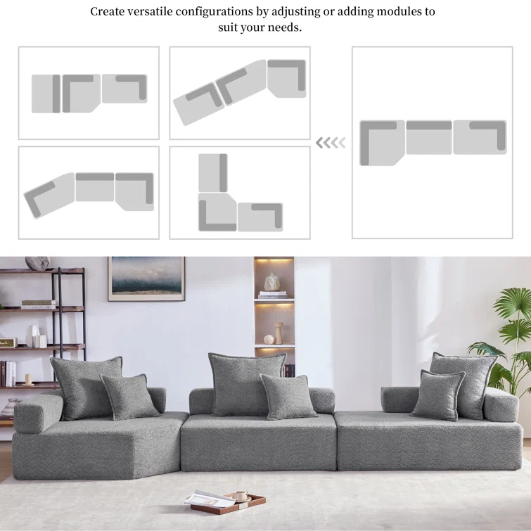 Oversized Modular Boucle Sectional Sofa, Convertible Sleeper Couch With No Assembly Required, Spacious Foam-filled Sofa Bed, 3-piece Customizable Living Room Set