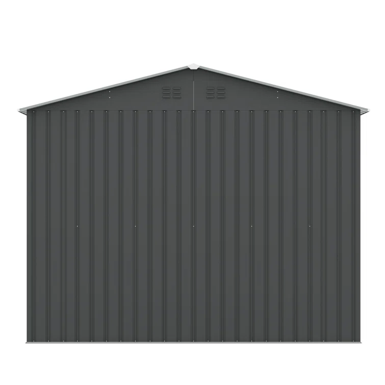 Hinge Outdoor Storage Room, Storage Shed With 2 Doors, Sloping Roof And 6 Pegs, Outside Garden Shed For Tools, Bike, Lawnmower And Garbage, Gray