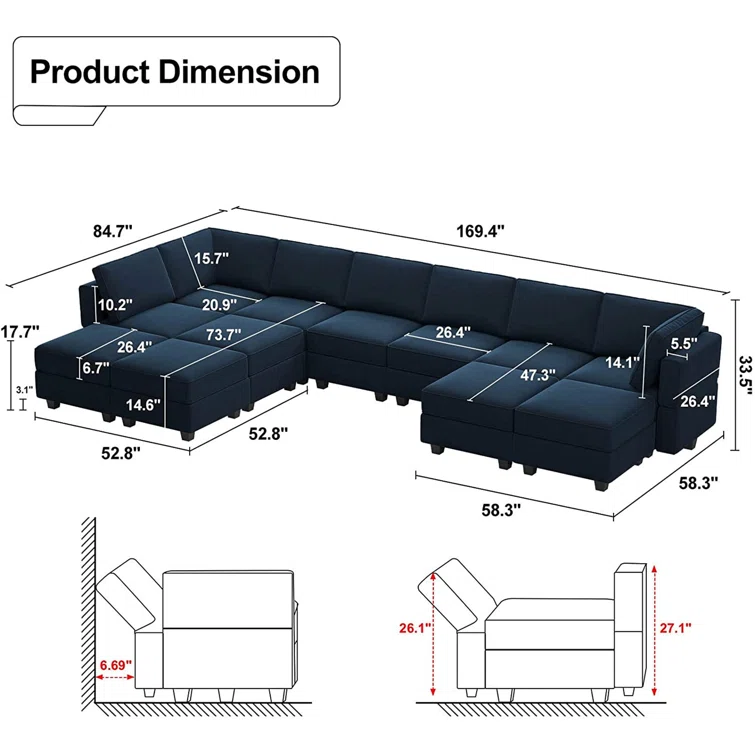 Wylodene 84.7 '' Wide Genuine Velvet Reversible Modular Corner Sectional