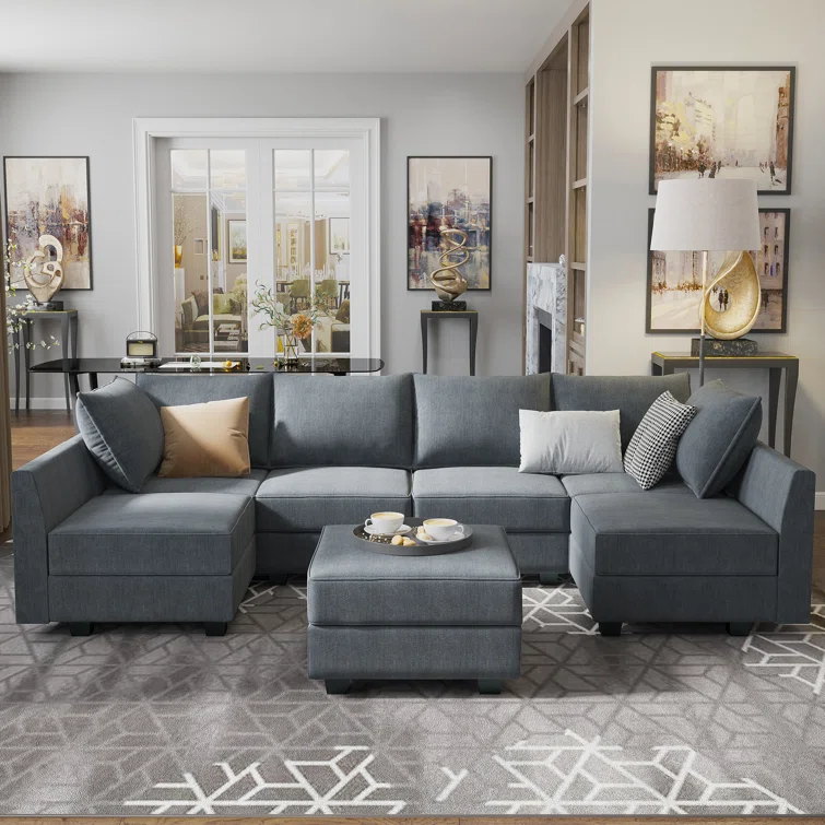 Nikitas U shaped Modular Sectional Sofa with Reversible Chaise