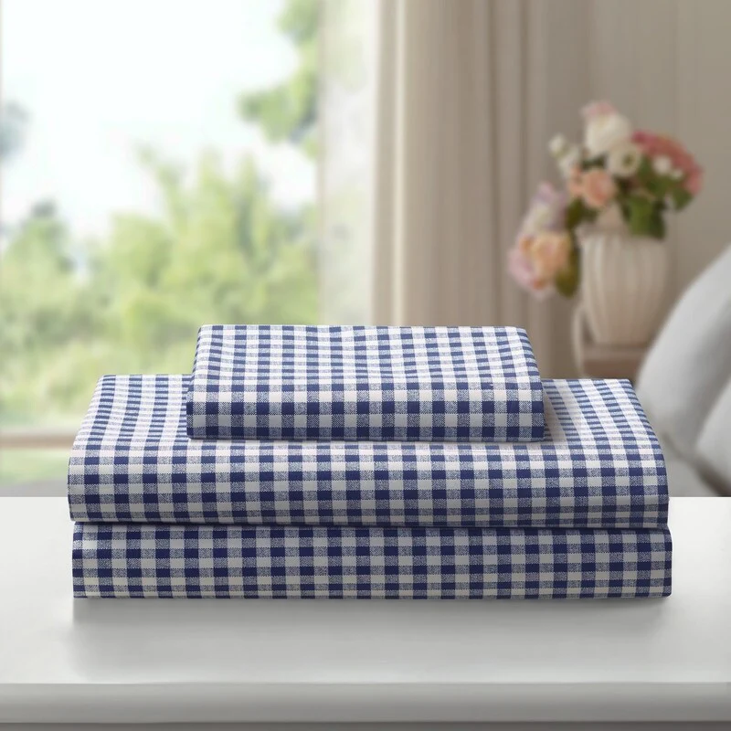 Laurel & Mayfair Gingham 100% Cotton Percale Sheet Set, Navy
