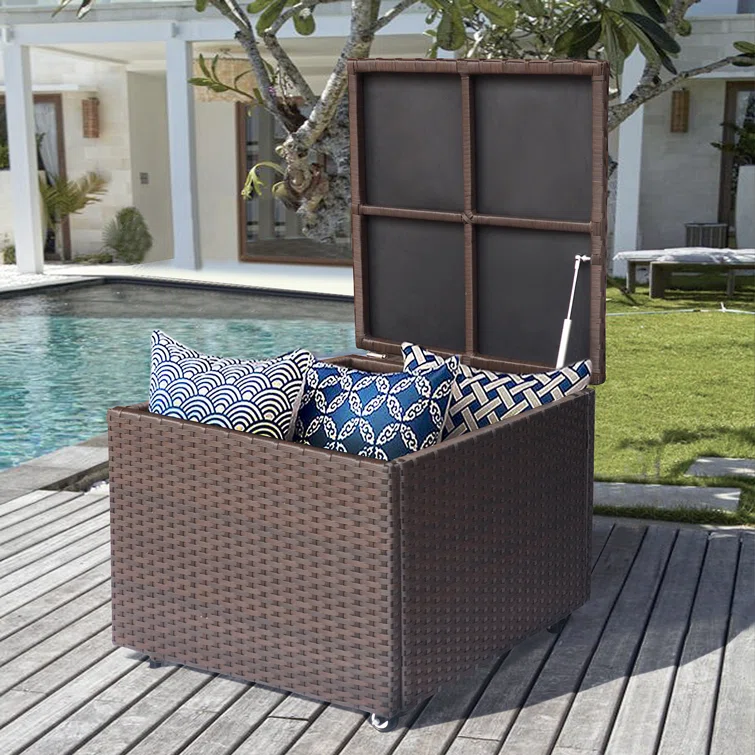 ATR Arttoreal 22.4'' W 22 Gallons Water Resistant Wicker Deck Box with Wheels in Brown
