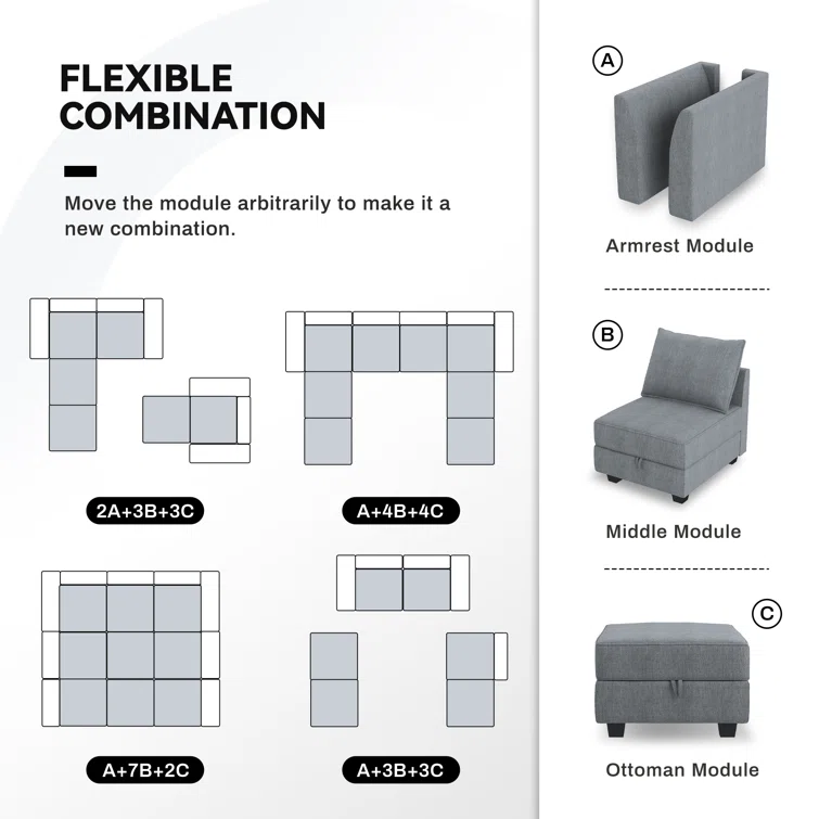 Larchmere Modular Sectional Sofa U Shaped Sofa Couch With Storage Ottoman