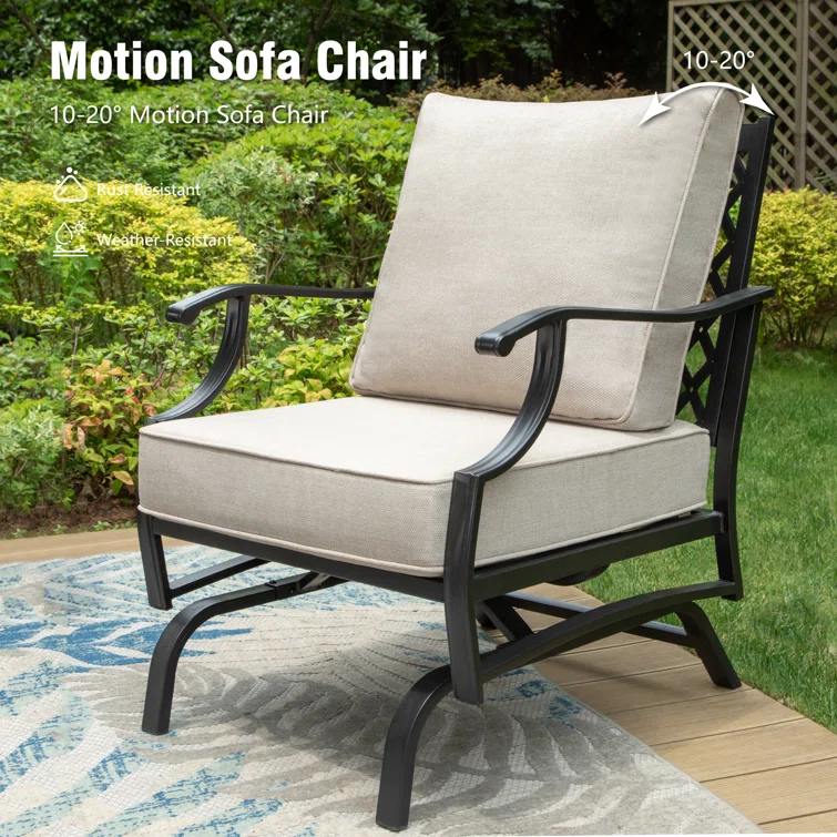 Asfand 5 - Person Patio Conversation Set with Rocking Lounge Chairs & Firepit Table