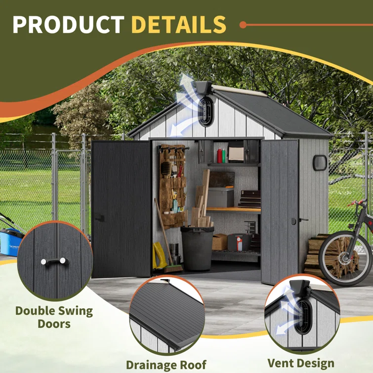 6 ft. W x 6 ft. D Polyethylene Plastic Storage Shed