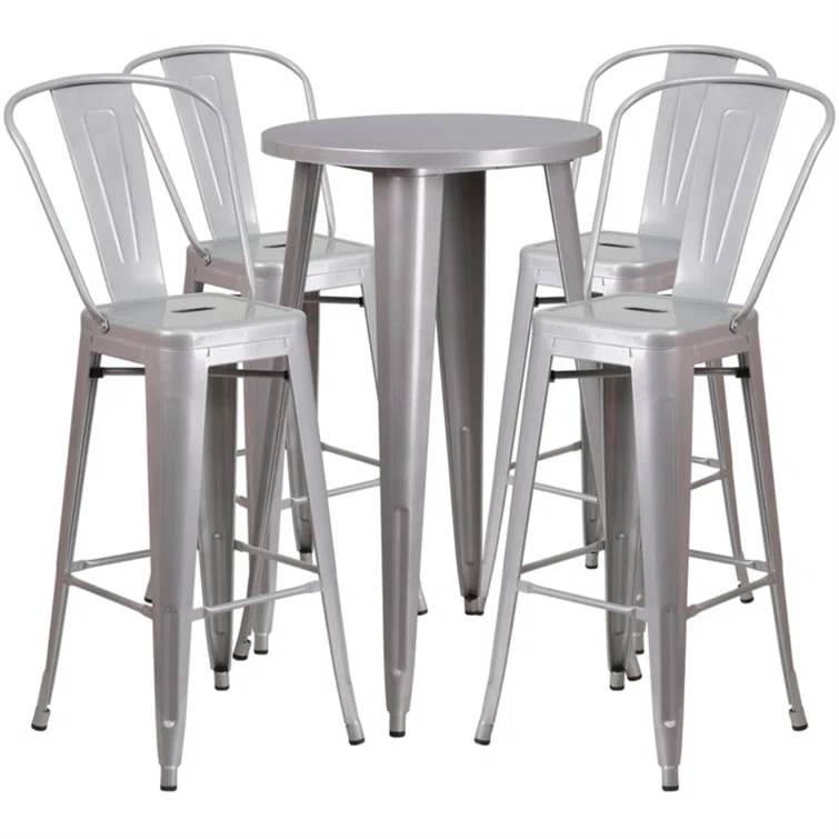 Williamston 30'' Round Metal Indoor-Outdoor Bar Table Set with 4 Cafe Stools