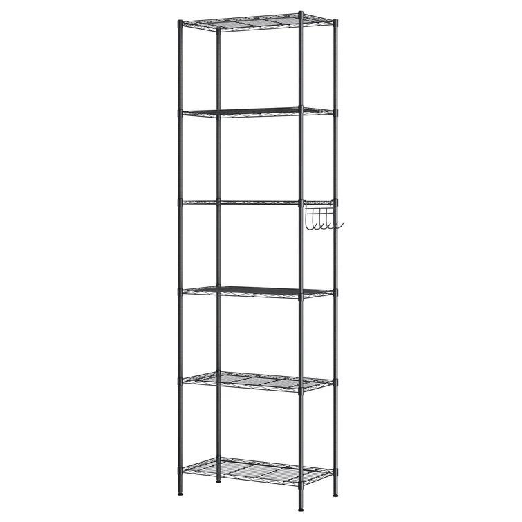Augustine 6-Shelf Adjustable Storage Shelving Unit Steel Organizer Wire Rack with Hooks, Leveling Feet
