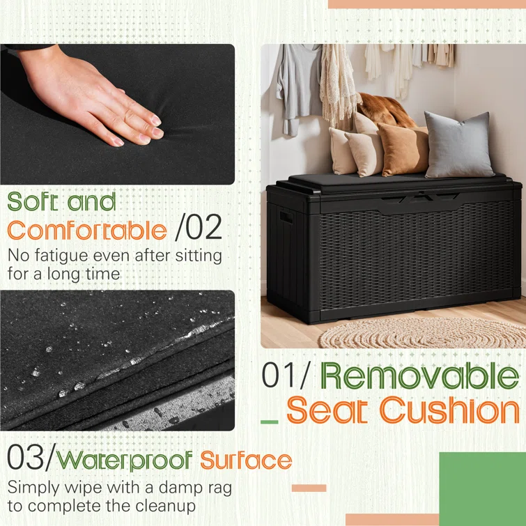 GUNJI 48'' W 100 Gallons Water Resistant Resin Lockable Deck Box