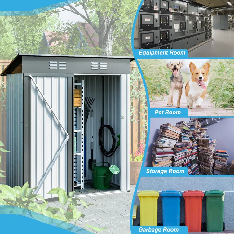 Thanaddo Alcazar 5.4ft x 2.8ft Metal Outdoor Storage For Tool Storage Lockable Garage Shed Gray