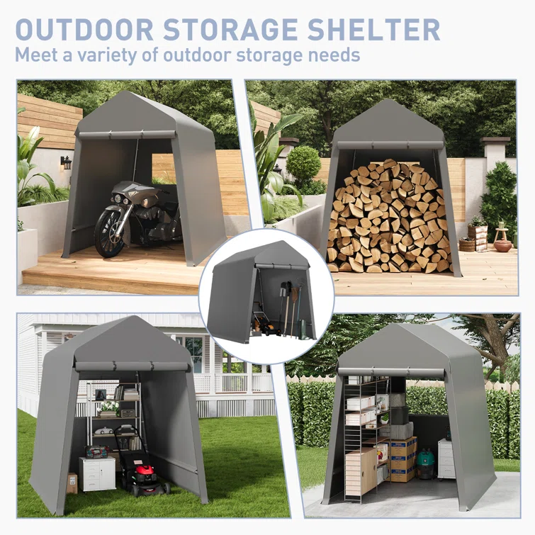 Heavy Duty Outdoor Shed, Portable Storage Shed, With 2 Rolled Up Zipper Doors,Vents Carports