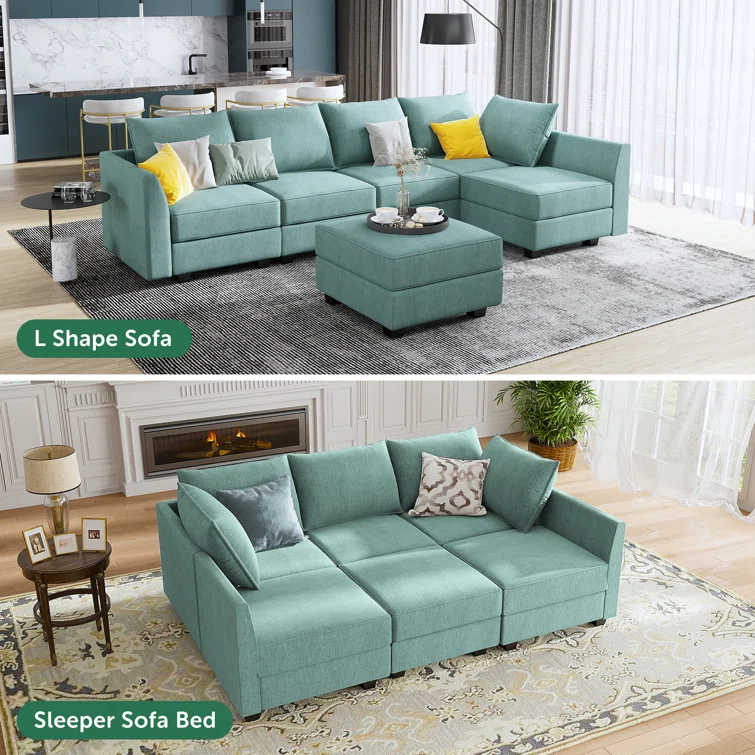 U shaped Upholstered Modular Sectional Storage Sofa Couch