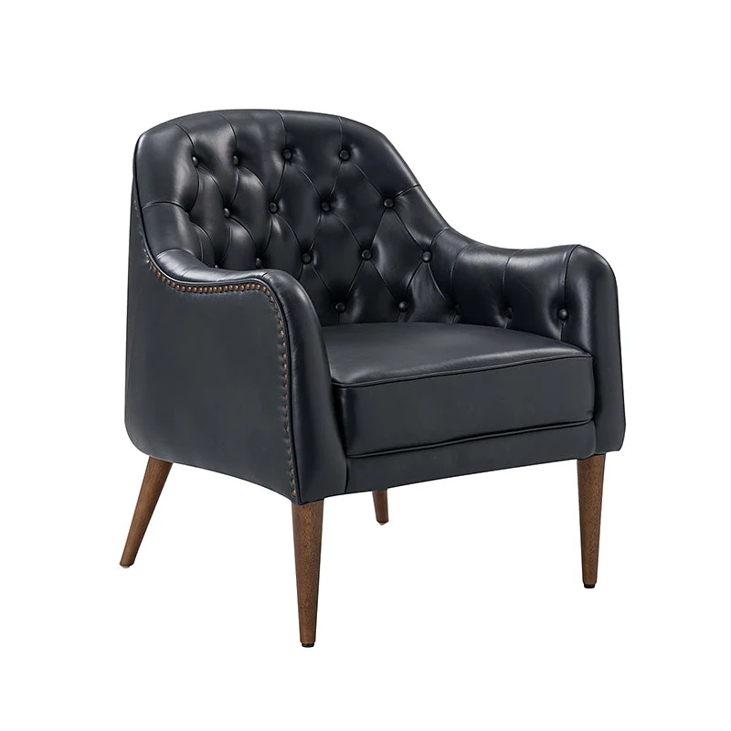 Casio Genuine Leather Wood Legs Accent Barrel Chair for Living Room