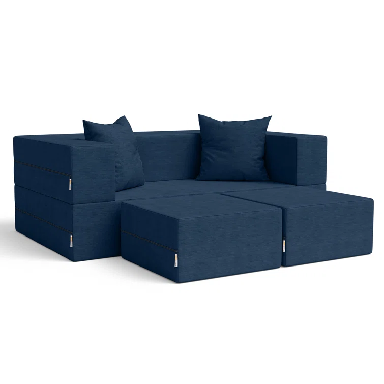 Shontae Zipline Convertible Sleeper Loveseat & Ottomans, Textured Microvelvet