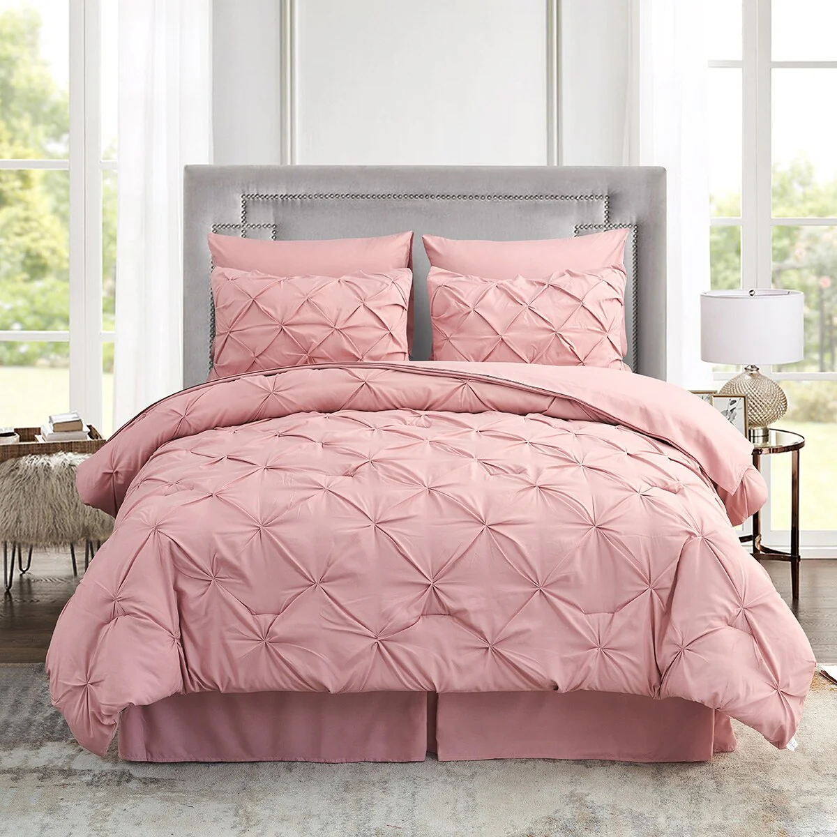 8-piece Pinch Pleated Bed-in-a-Bag Down Alternative Comforter Set