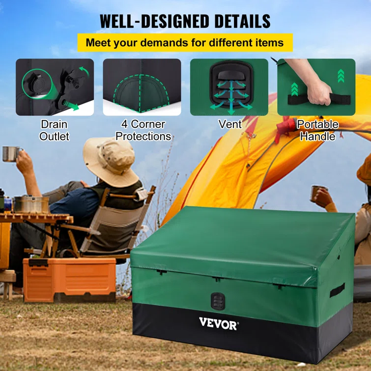 VEVOR 48'' W 100 Gallons Water Resistant Polyethylene Plastic Deck Box in Green/Black