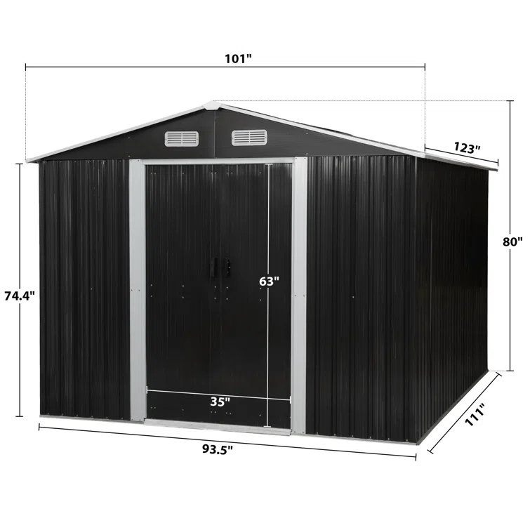 8 Ft. W X 10 Ft. D Outdoor Galvanized Steel Storage Shed