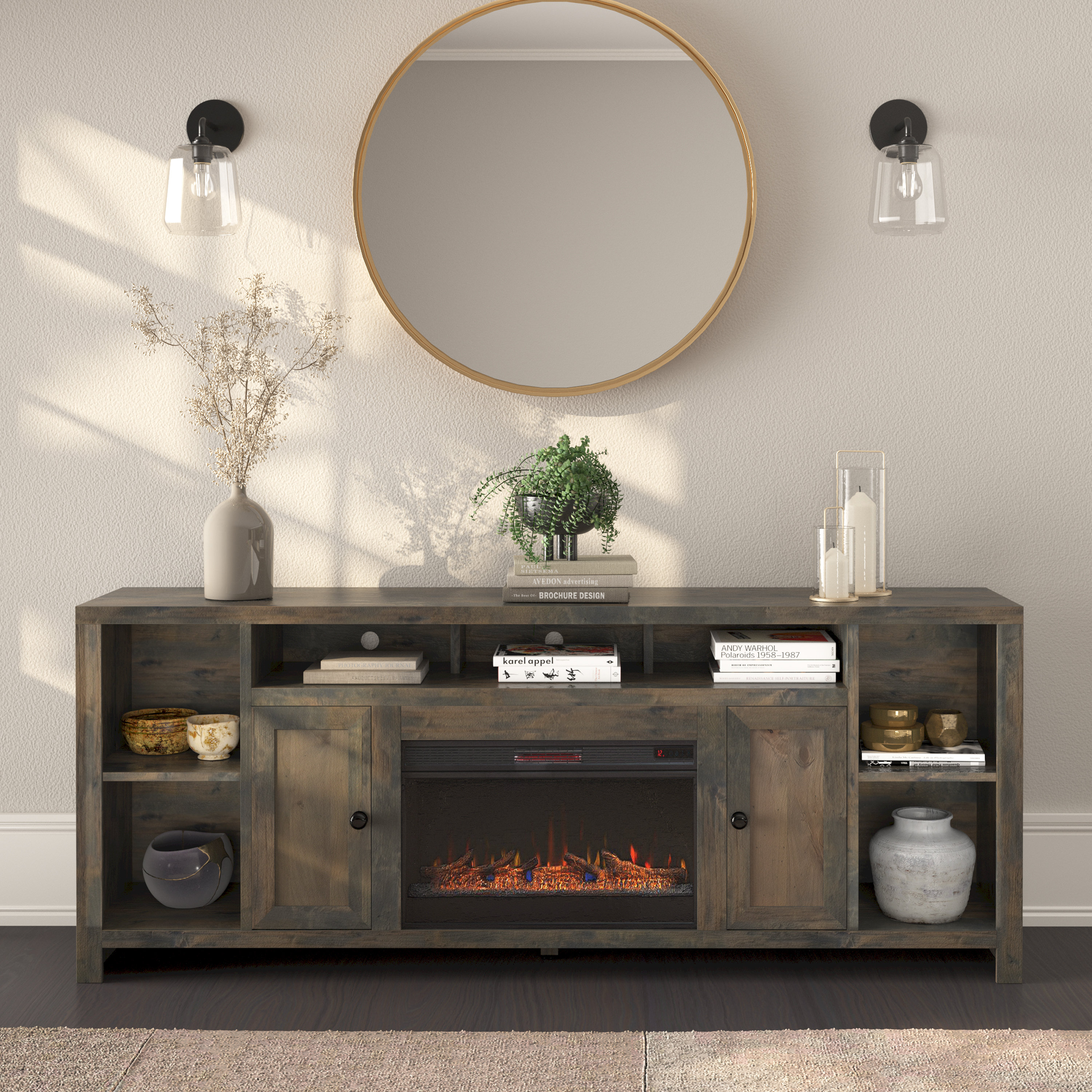 Gianessa 84'' Fully Assembled TV Stand With Electric Fireplace, Fits TVs up to 88
