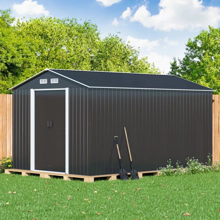 8 ft. W x 12 ft. D Metal Storage Shed, Tool Garden Shed, Outdoor Storage House with Lockable Sliding Doors and Vents for Garden, Backyard, or Other Outdoor Use, Charcoal Black
