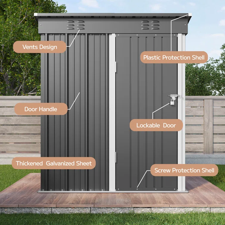 5 ft. W x 3 ft. D Metal Vertical Storage Shed