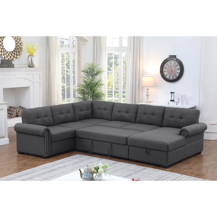 Nazlije Modular Upholstered Pull-Out Sleeper Sectional Chaise with Storage