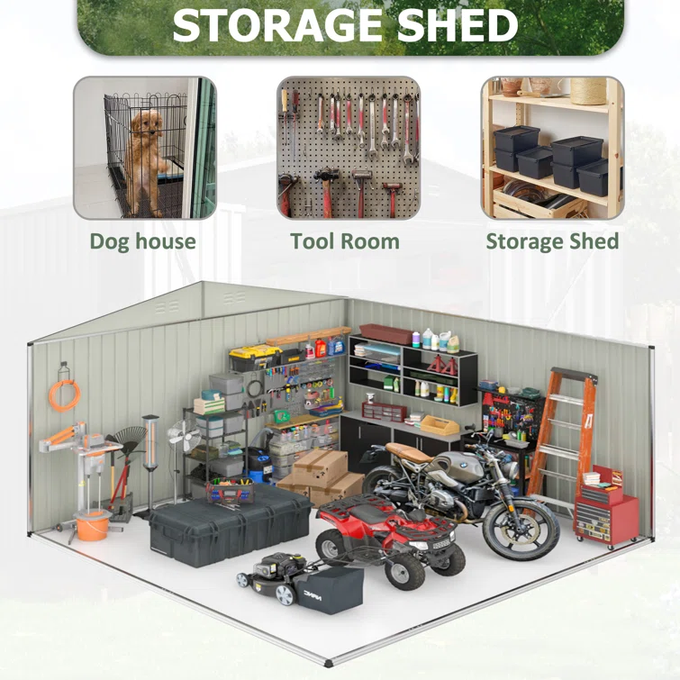 Metal Storage Shed with Updated Frame Structure and Lockable Doors