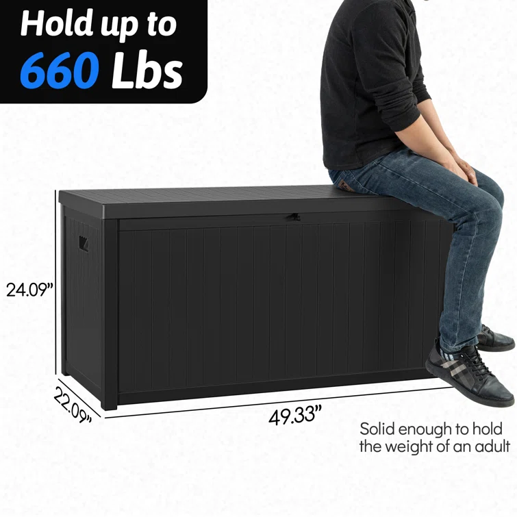 FOREST HOME 120 Gallon Water Resistant Resin Lockable Deck Box in Black