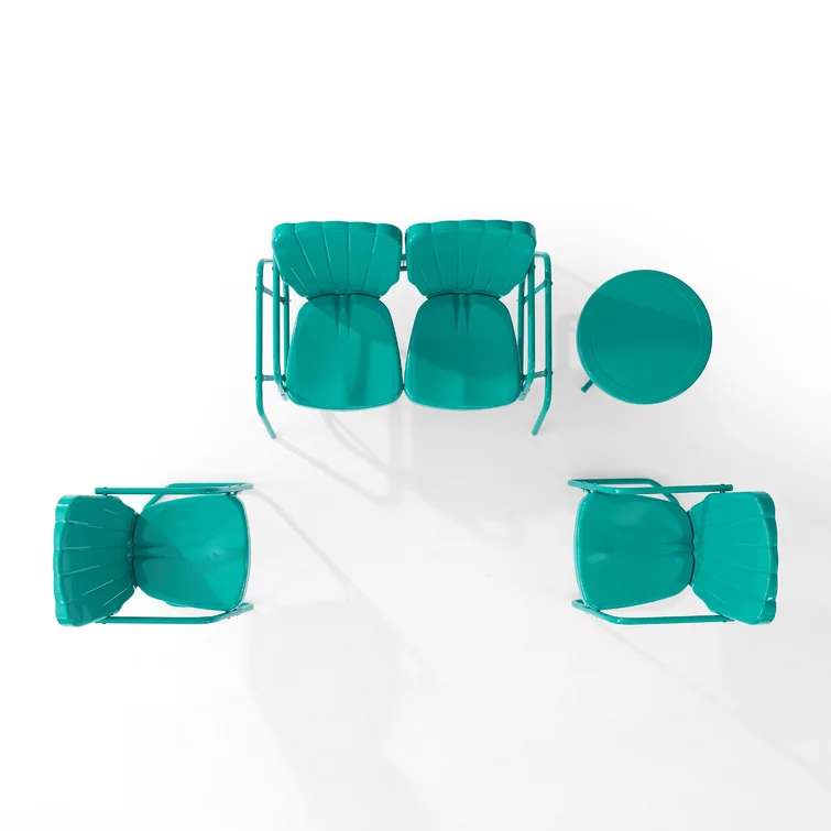 Burley 4Pc Outdoor Metal Conversation Set White Gloss - Loveseat Glider, Side Table, & 2 Armchairs