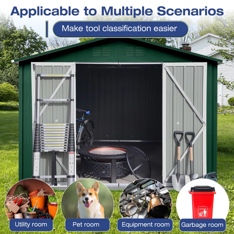 8 ft. W x 10 ft. D Metal Corner Tool Shed