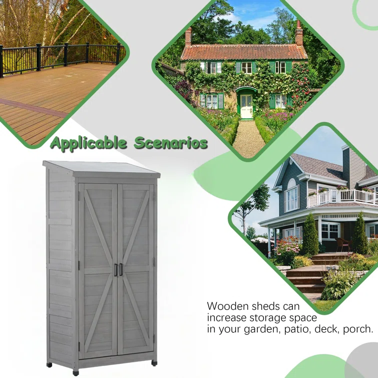 Outdoor Storage Cabinet and Metal Top,68 Inches Wood Tall Shed for Yard and Patio
