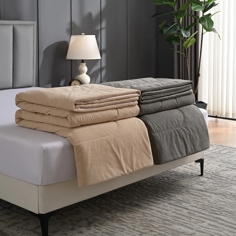 Reversible All Season Comforter, Synthetic Sherpa Winter Side, Smooth Cooling Summer Side