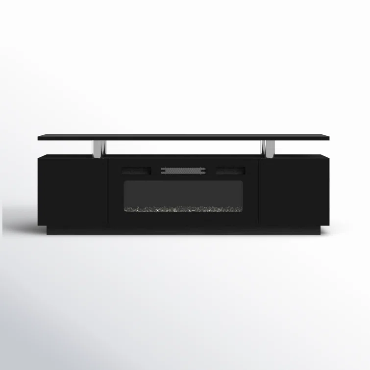 Emyrson High Gloss TV Stand for TVs, Electric Fireplace Included, with 2 Tier TV Console Cabinet