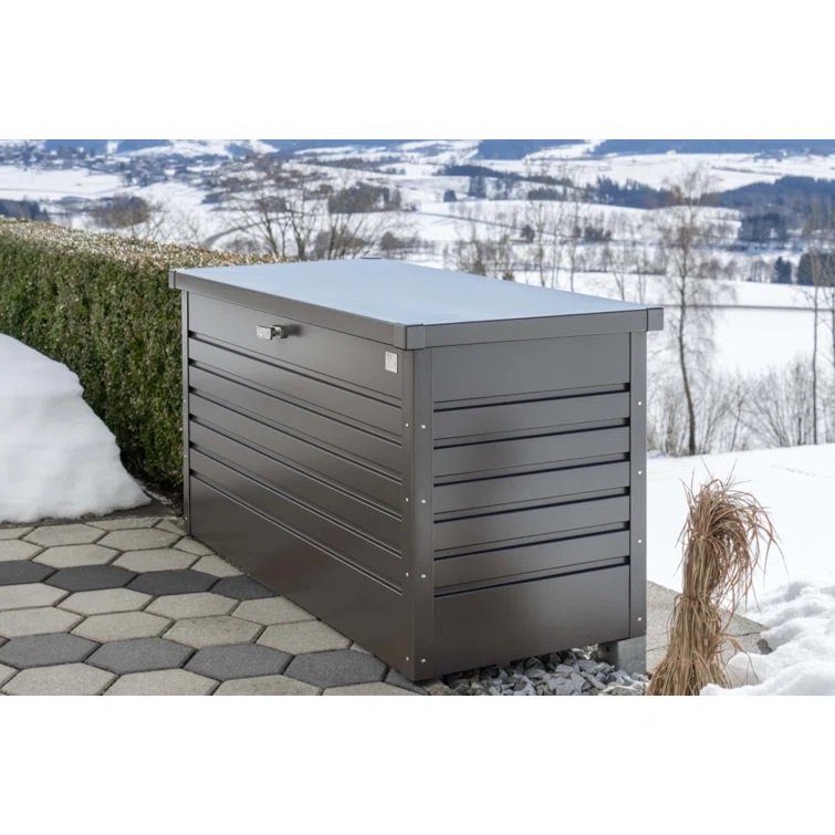 Biohort LeisureTime 120 Gallon Water Resistant Metal Deck Box with Lock in Dark Gray