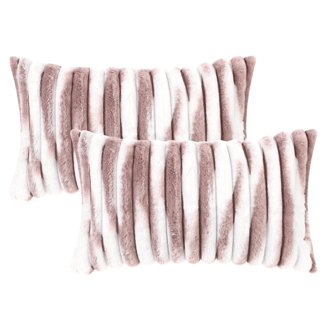 Set of 2 Fashion Gradient Striped Tie Dye Throw Pillow Covers Soft Cozy Faux Fur Plush Pillowcases for Couch, Living Room