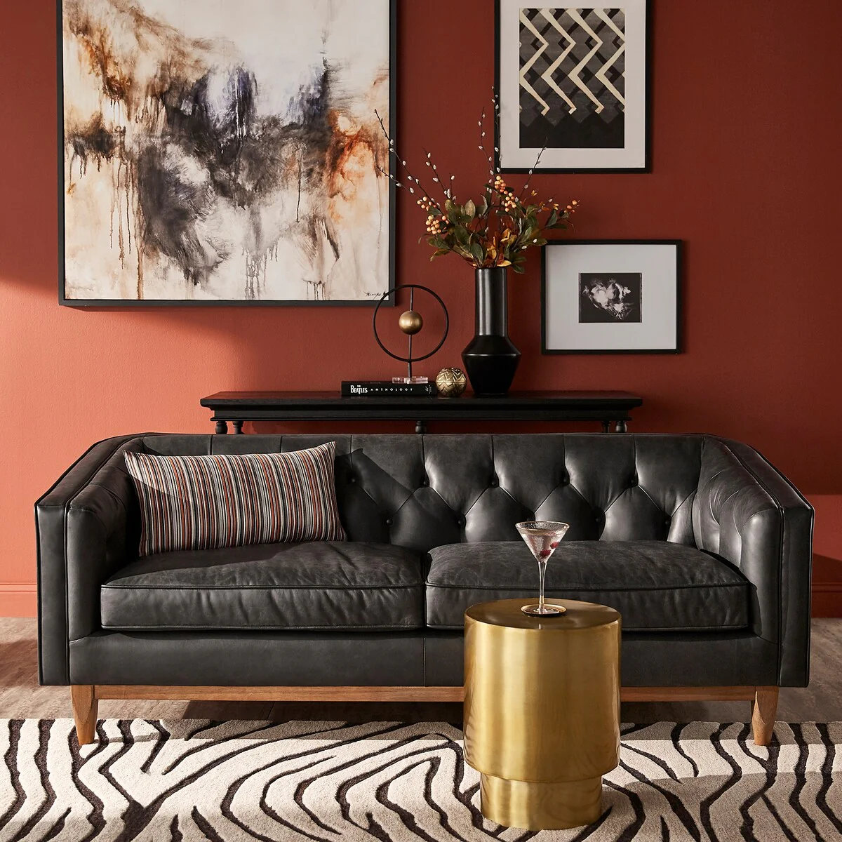 Tullio Black Leather Button Tufted Loveseat by iNSPIRE Q Modern - Sofa