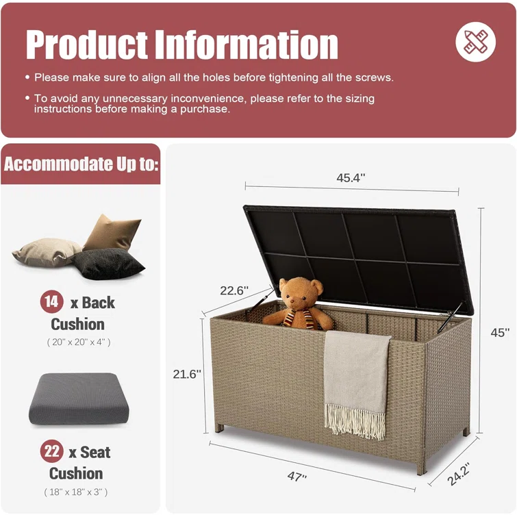 EFURDEN 47'' W 100 Gallons Water Resistant Wicker Deck Box
