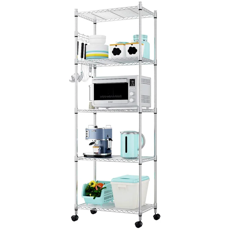 Westbrooke 71'' H x 24'' W Height -Adjustable Storage Chromed Wire Shelving Unit with Wheels Hooks