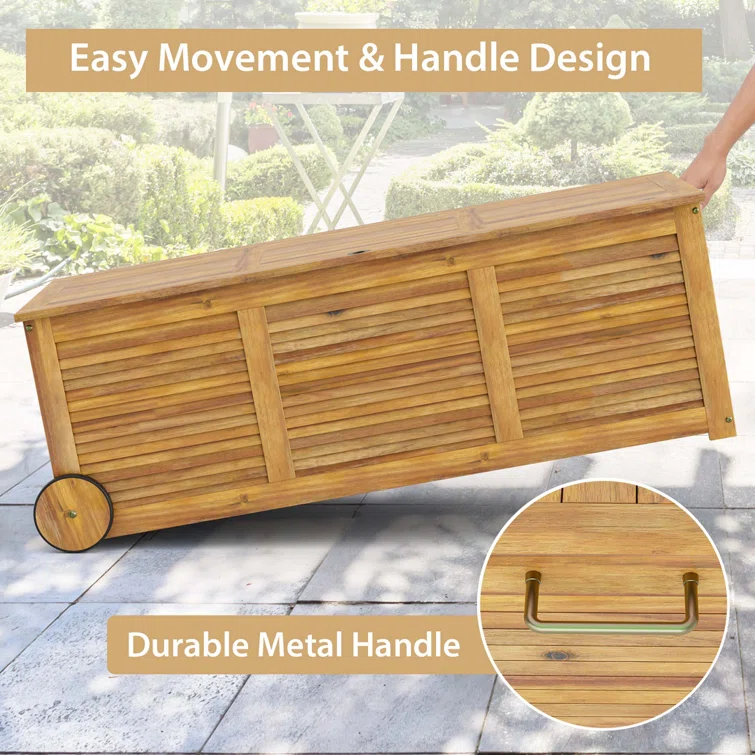 Costway 50'' W 48 Gallons Acacia Deck Box in Natural