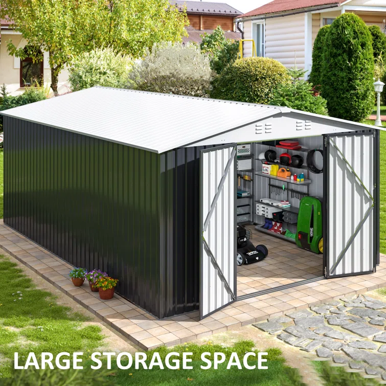 Metal Storage Shed with Updated Frame Structure and Lockable Doors