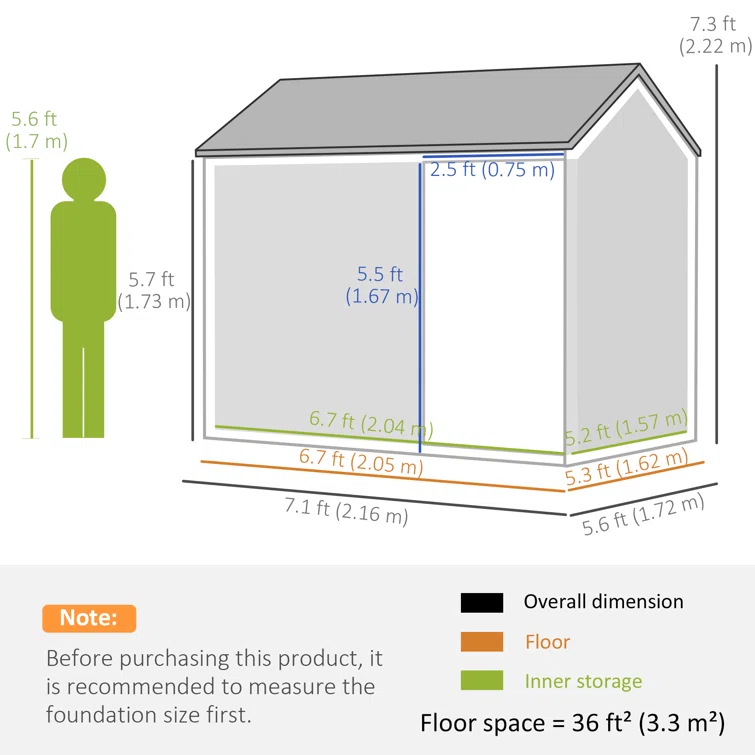7 ft. 1 in. W x 5 ft. 8 in. D Metal Garage Shed