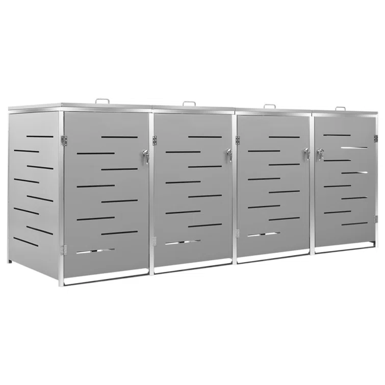 VidaXL Garbage Can Storage Wheelie Bin Trash Can Enclosure Stainless Steel